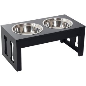23" Modern Decorative Raised Dog Bowls, Wooden Heavy Duty Pet Food and Water Bowl, Elevated Feeding Station, Black