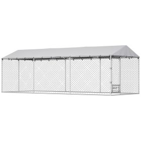 Dog Kennel Outdoor Dog Run Waterproof UV-Resist Cover Lockable Door Adjustable Bowls 20 x 7.5 x 6.5ft