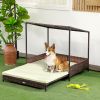 Outdoor Dog Bed, Extendable Wicker Dog Bed with Roof, Soft Cushion for Small and Medium Dogs, Mixed-Brown