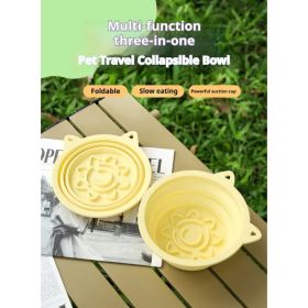 3-in-1 Pet Travel Collapsible Bowl Foldable Slow-Feeder With Strong Suction Cups  Portable Silicone Dog Bowl With Hook For Hanging On Collar-Backpack (Option: Blue-450ml)